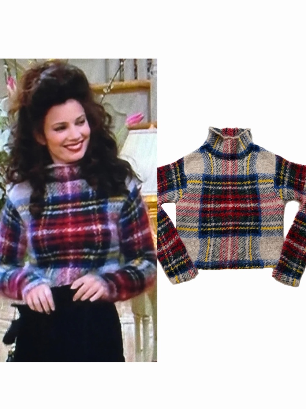 Ralph Lauren The Nanny ASO Plaid Tartan Mohair Wool Mock Neck Crop Sweater XS/S